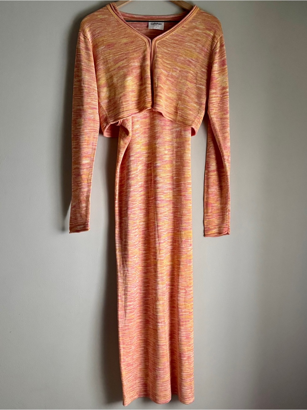 Callahan Knitwear Pink Orange Two Piece Midi Bodycon Dress & Sweater Size Small